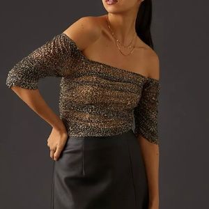 Anthropologie Shirred Mesh Top
